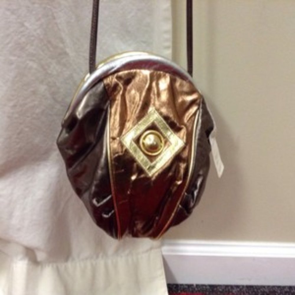 Atalla Handbags vintage Metallic Bronze Gunmetal Gold Leather Crossbody Bag